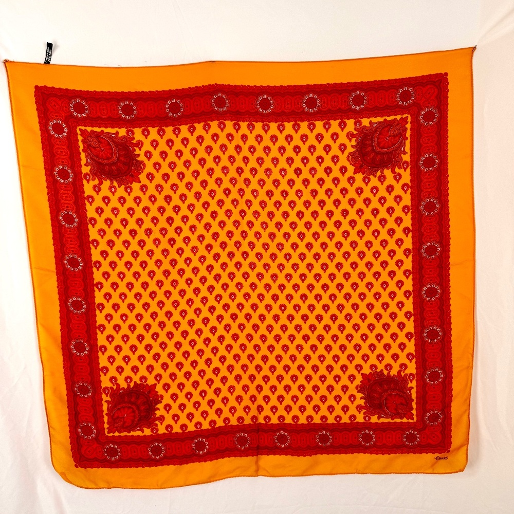 Vintage Les Olivades Scarf Made in France Silk Square Saffron Orange Excellent